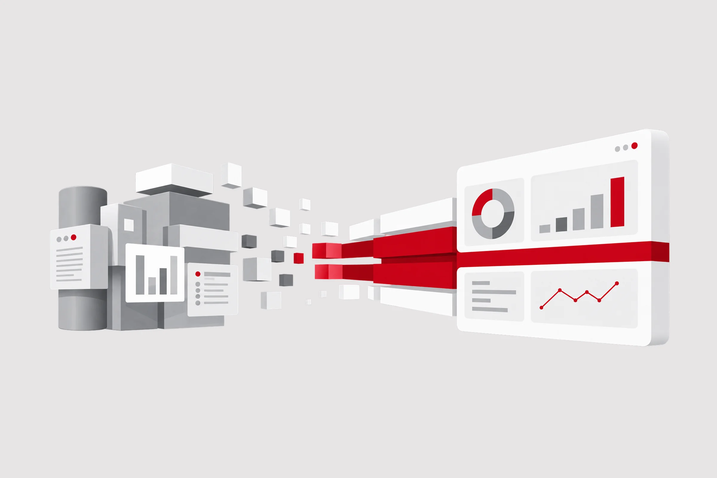 Scattered legacy report files converging into a single Power BI dashboard